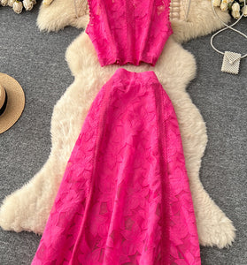 Elegant Floral Sleeveless Skirt Set