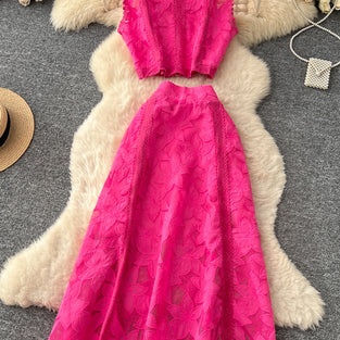 Elegant Floral Sleeveless Skirt Set