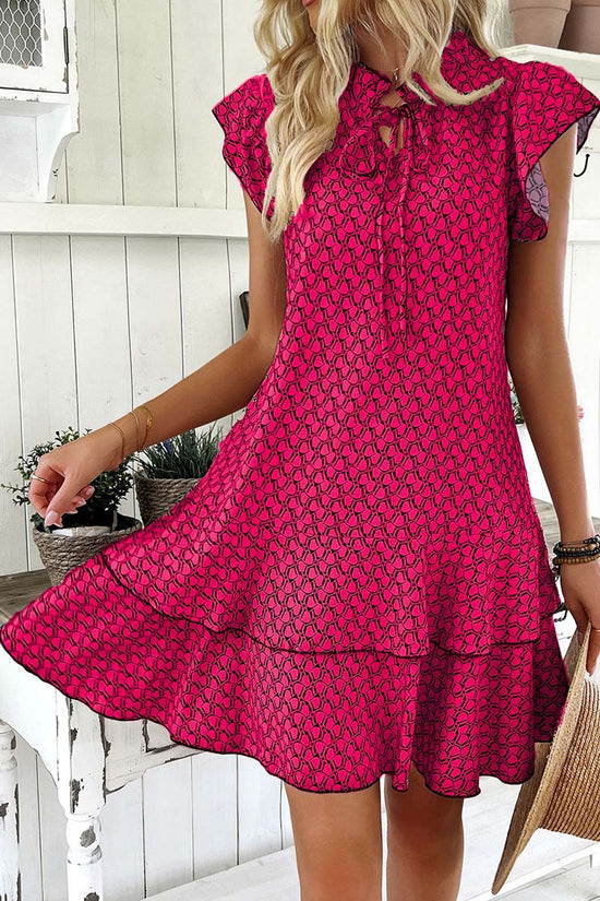 Patterned Flutter Sleeve Casual Dress