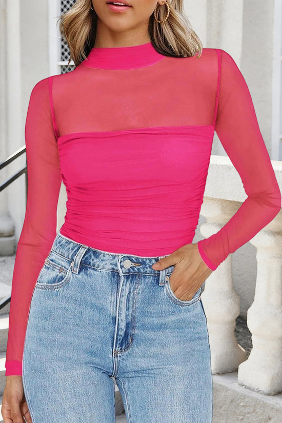 Elegant Mock Neck Mesh Top