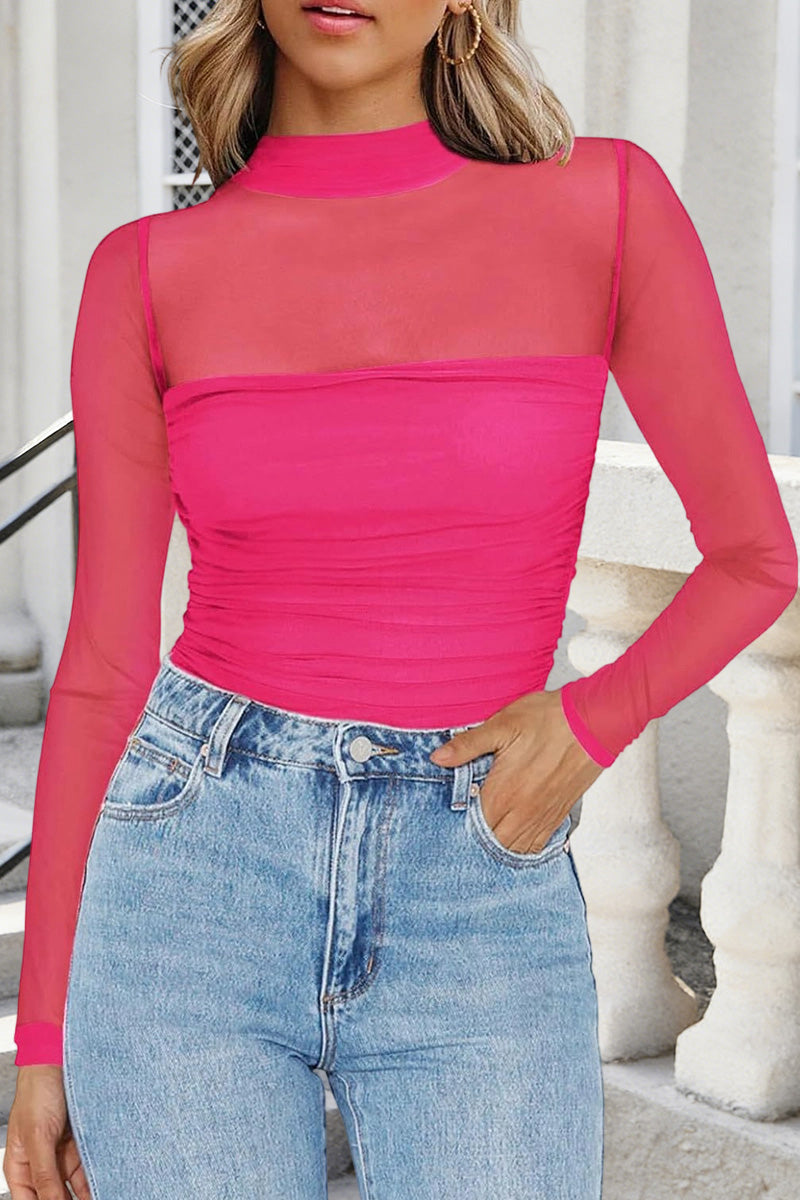 Elegant Mock Neck Mesh Top