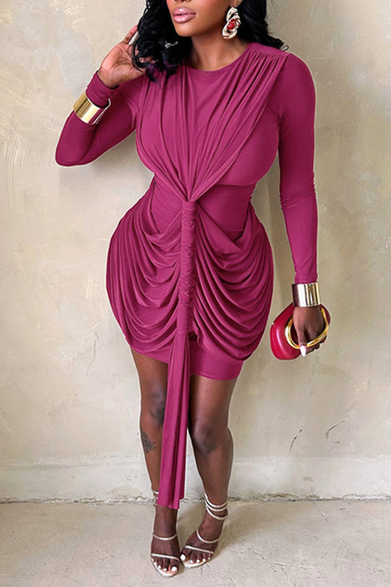 Long Sleeve Draped Bodycon Casual Dress