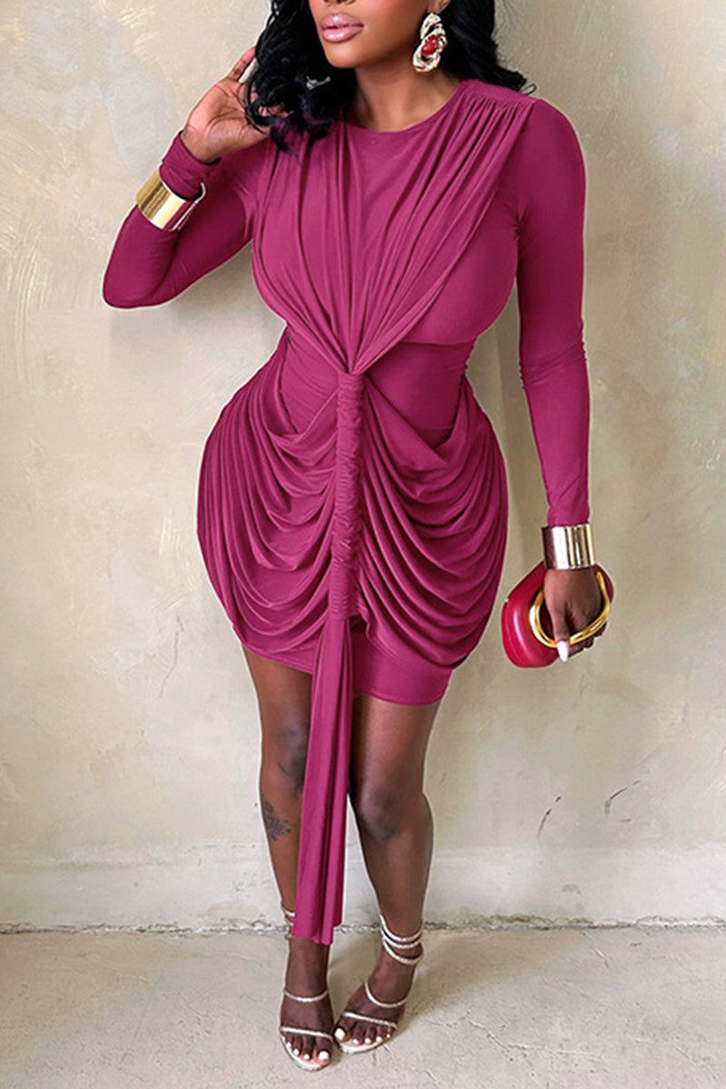 Long Sleeve Draped Bodycon Casual Dress