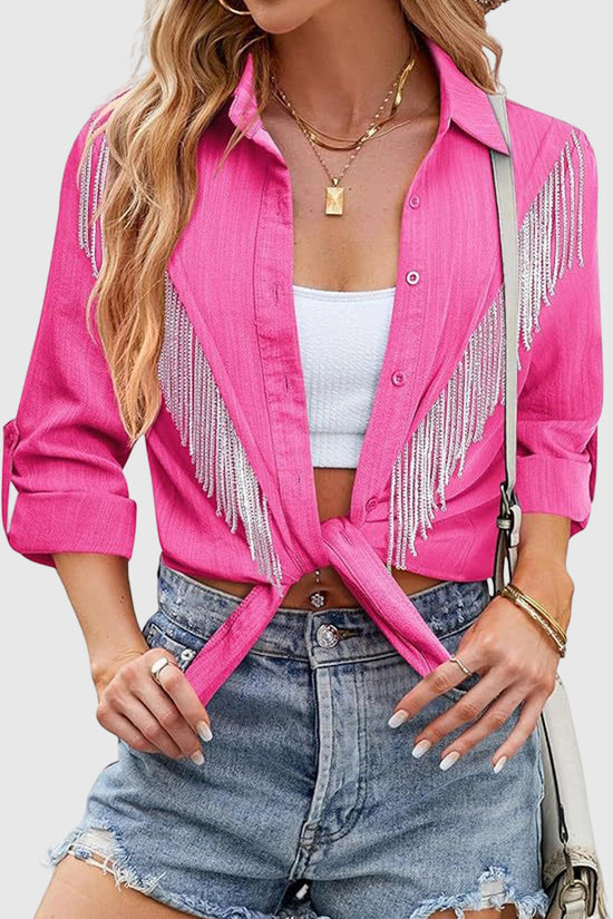 Fringe Embellished Button-Up Blouse