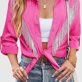 Fringe Embellished Button-Up Blouse