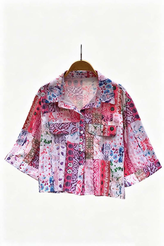 Printed Button-Up Crop Shirt