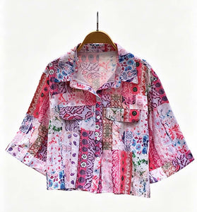 Printed Button-Up Crop Shirt