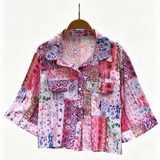 Printed Button-Up Crop Shirt