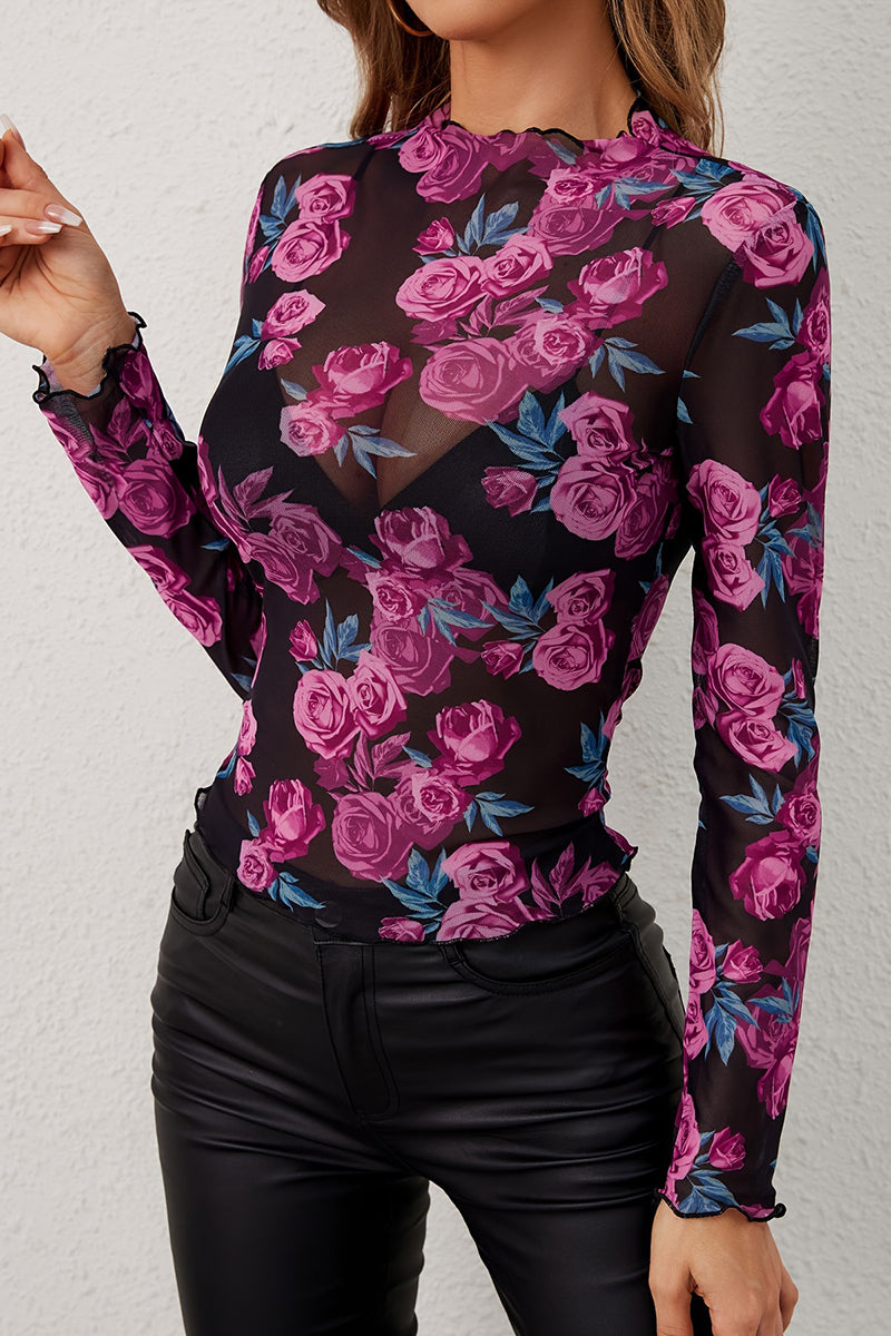 Floral Long Sleeve Sheer Top