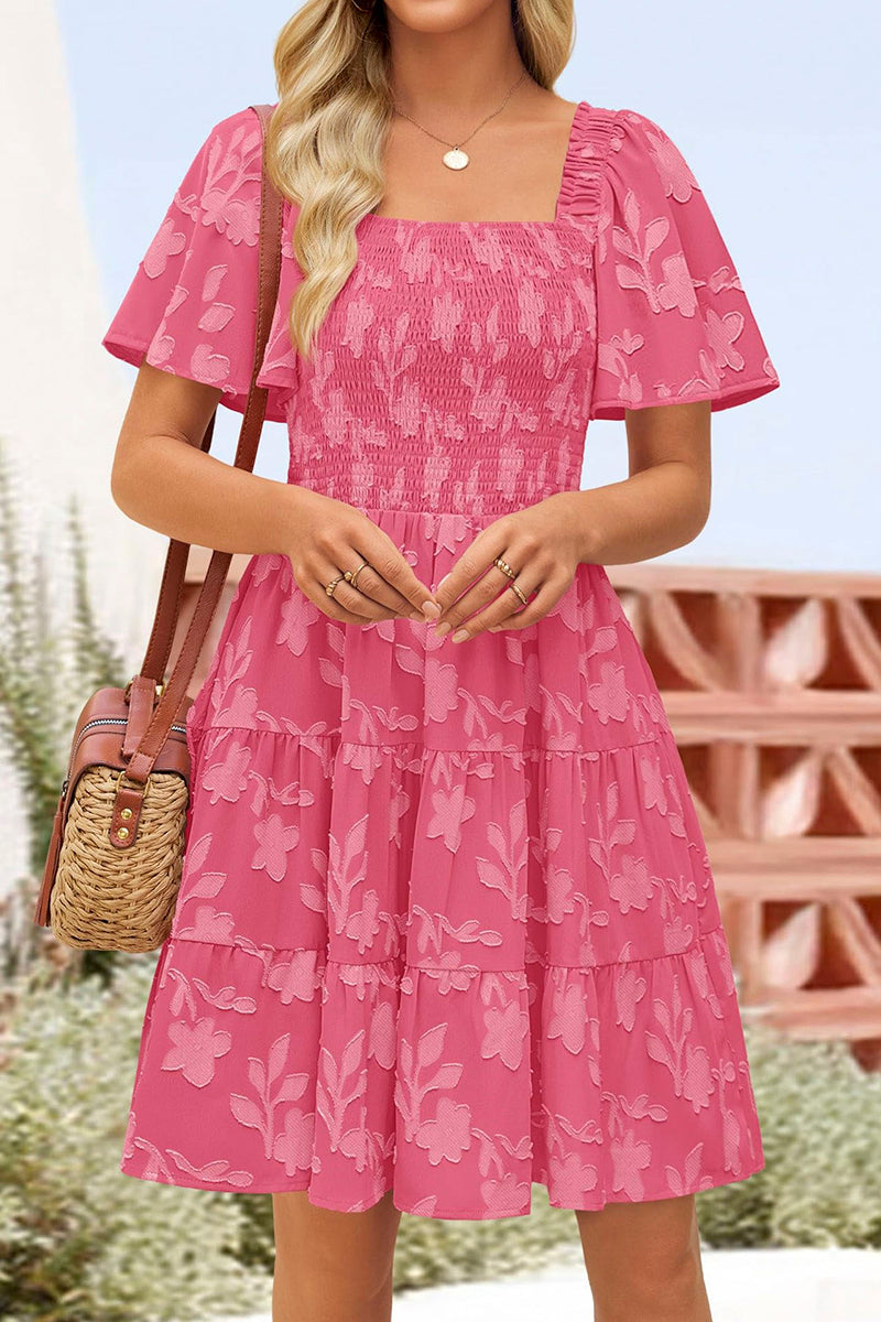 Floral Smocked Square Neck Casual Dress