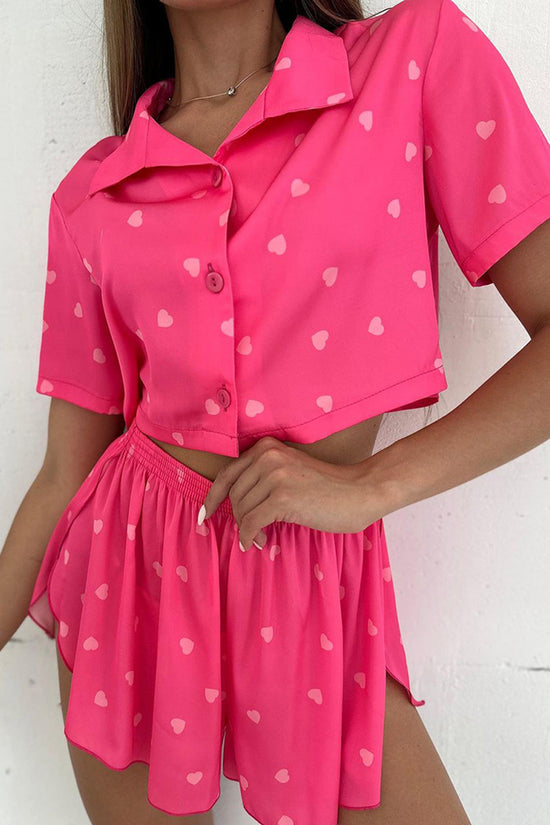 Heart Print Short Sleeve Pajama Set