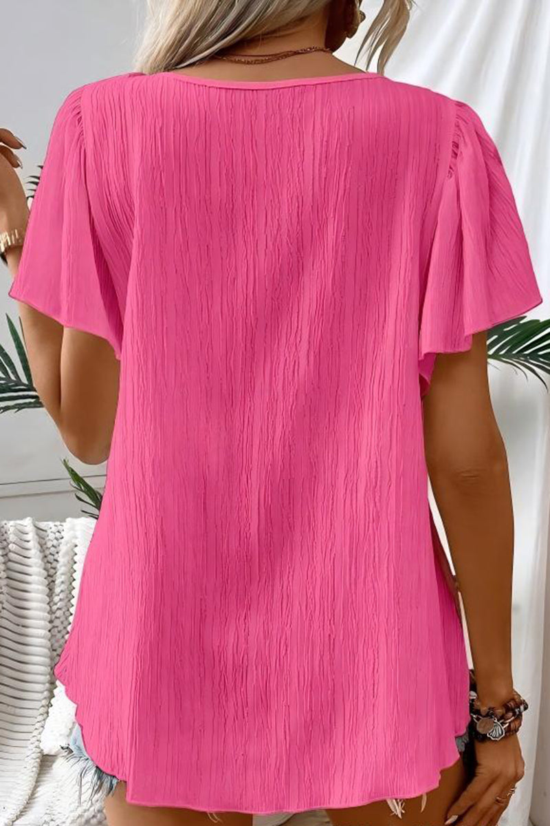 Square Neck Boho Crochet Short Sleeve Top