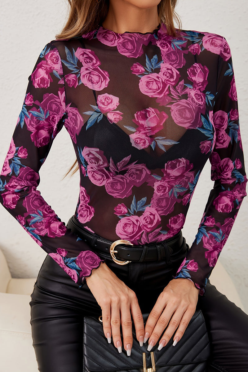 Floral Long Sleeve Sheer Top