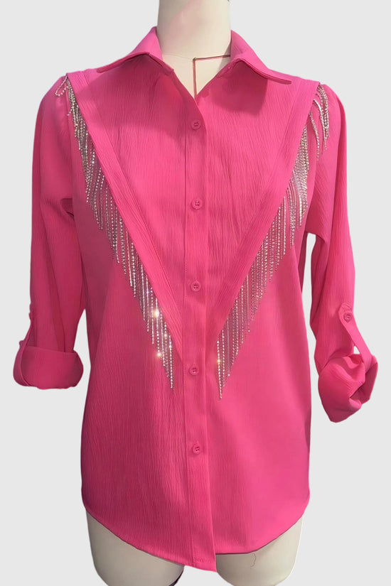 Fringe Embellished Button-Up Blouse