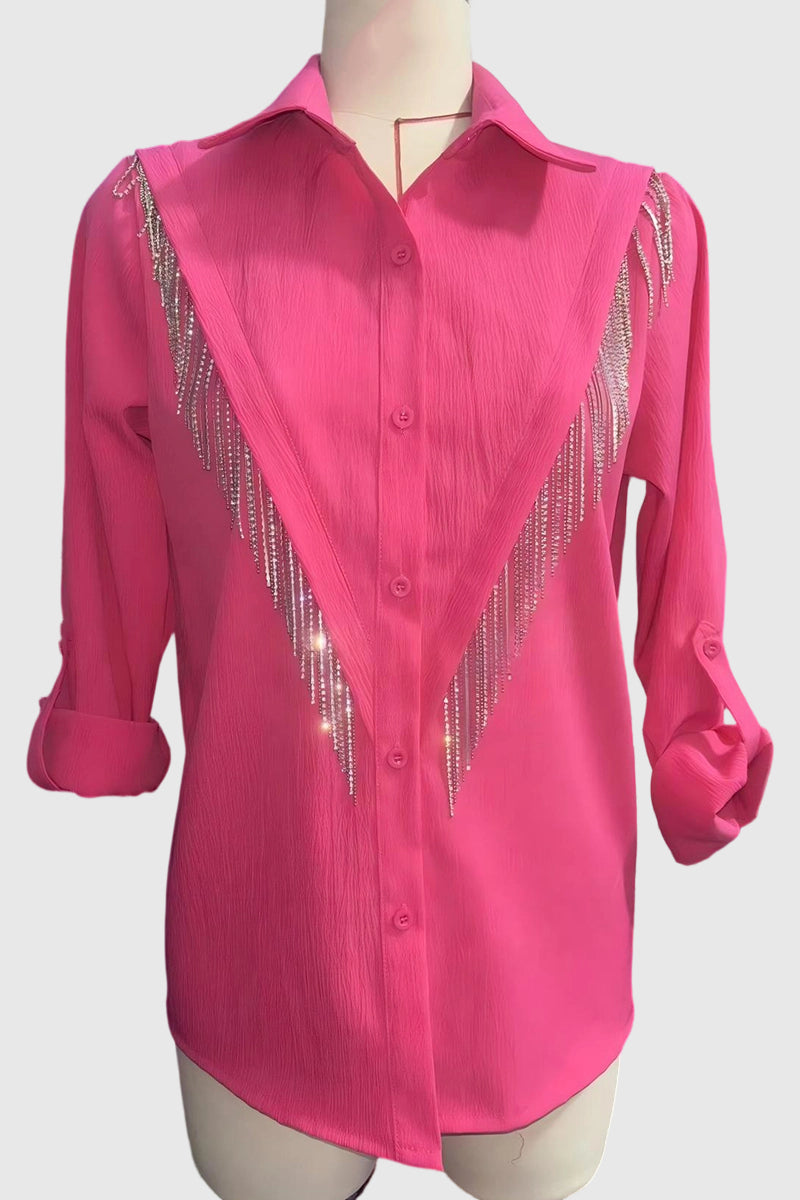 Fringe Embellished Button-Up Blouse