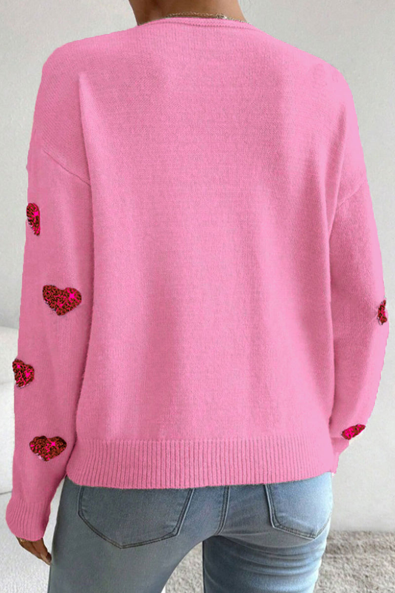 Heart Pattern V-Neck Sweater