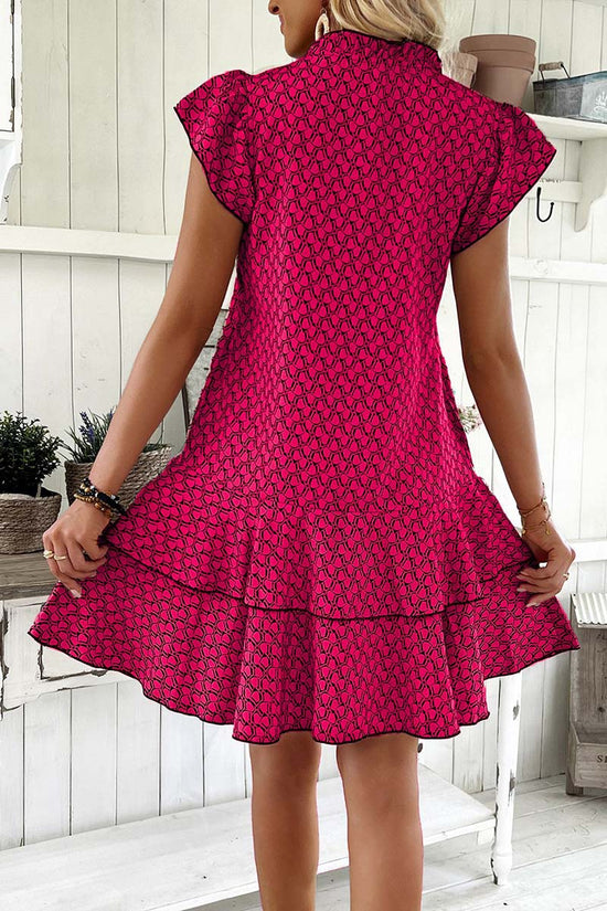 Patterned Flutter Sleeve Casual Dress