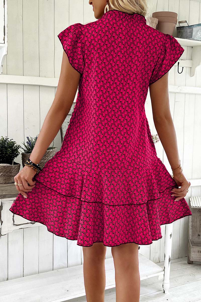 Patterned Flutter Sleeve Casual Dress