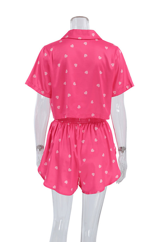 Heart Print Short Sleeve Pajama Set