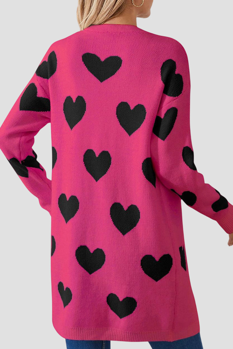 Heart Patterned Button-Up Cardigan