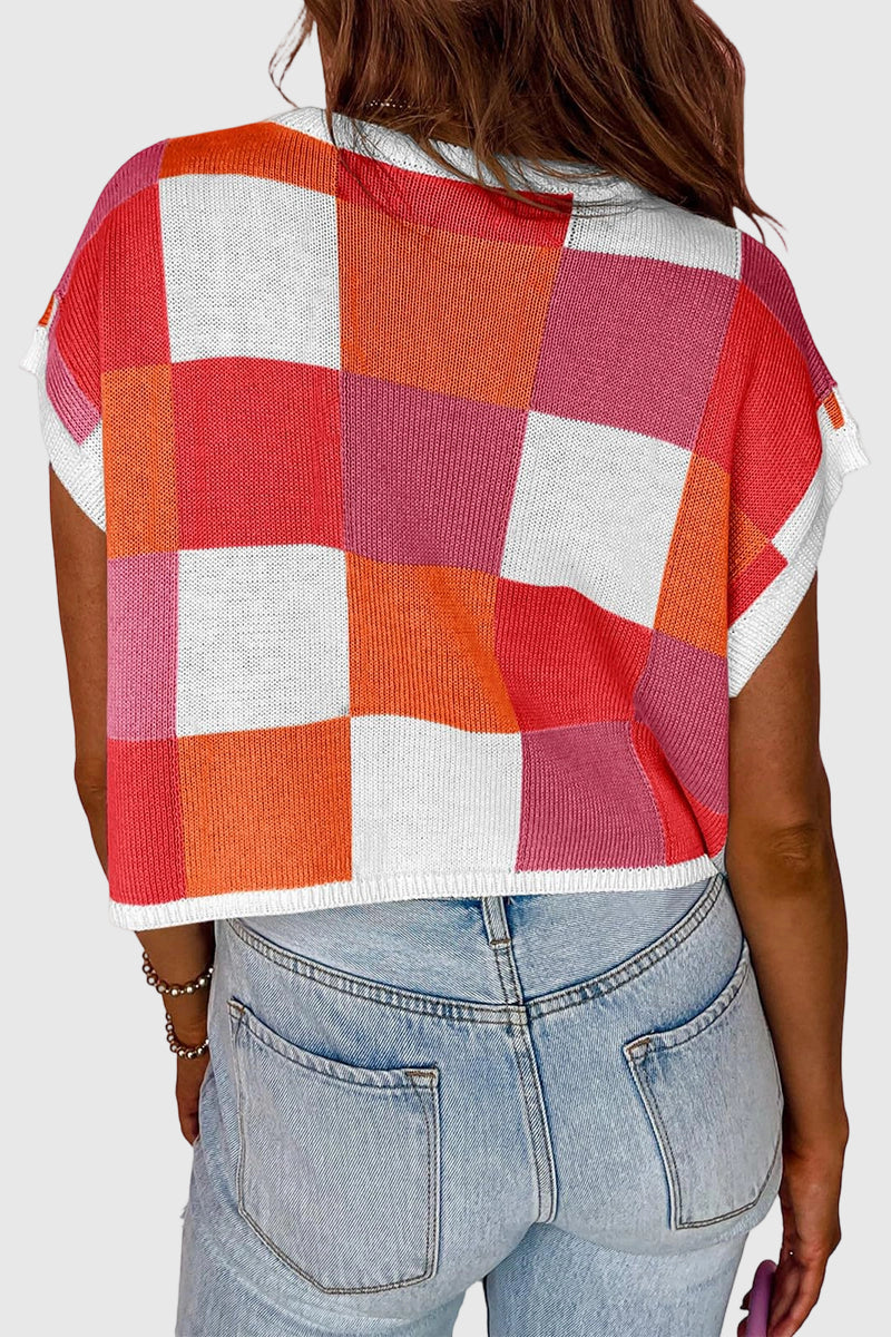 Sleeveless Checkered Sweater Vest