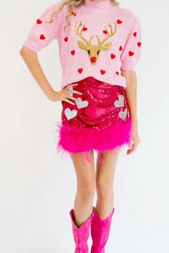 Sequined Heart Graphic Mini Skirt