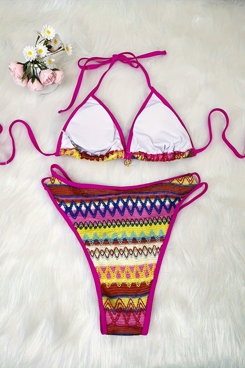Geometric Print Strappy Bikini Set