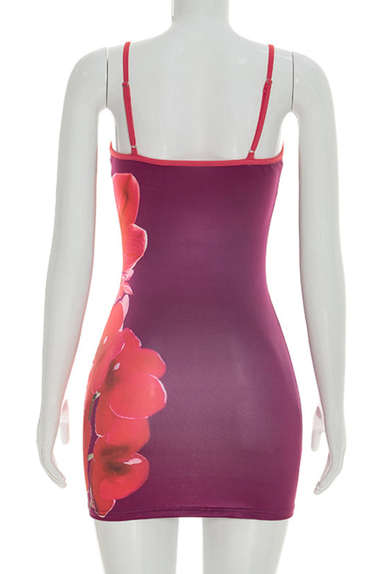 Orchid Print Sleeveless Casual Dress