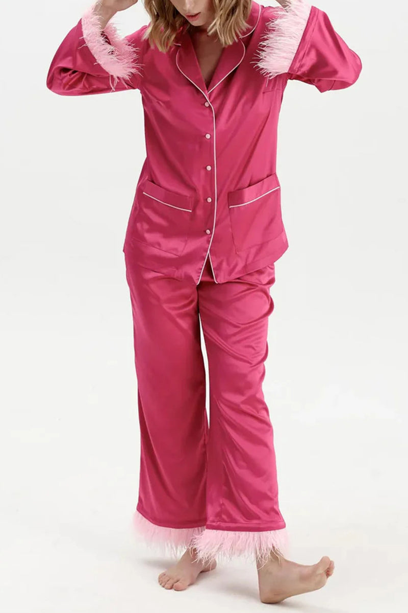 Feather Trim Loungewear Set