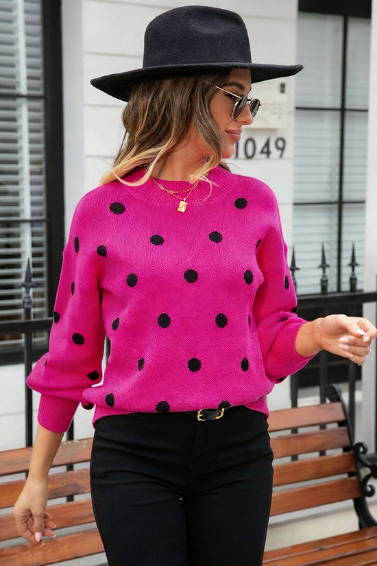 Polka Dot Puff Sleeve Sweater