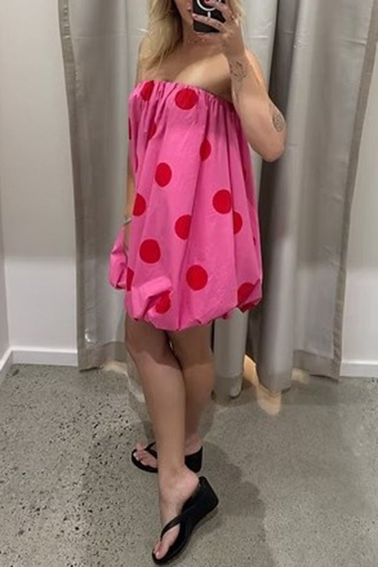 Polka Dot Strapless Casual Dress