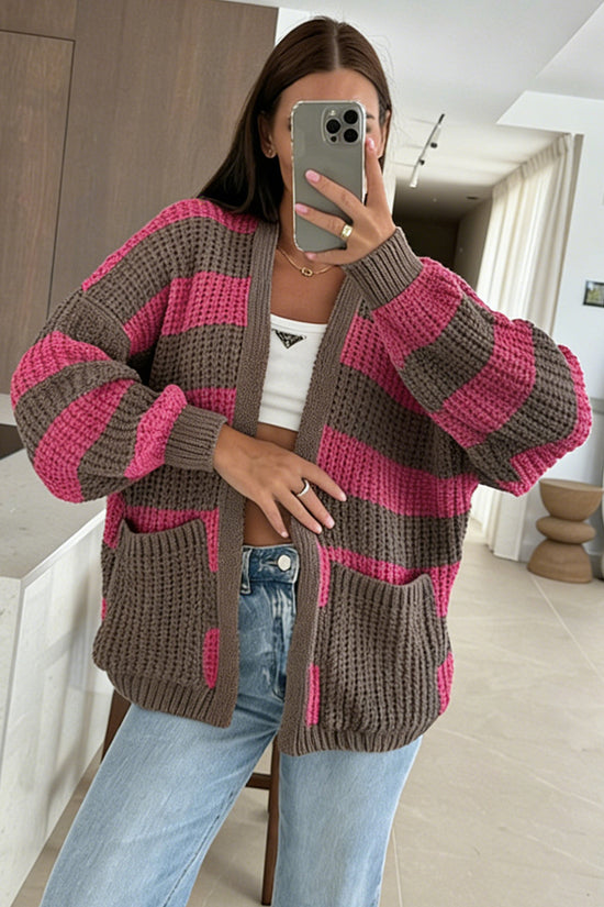 Striped Knit Open Cardigan
