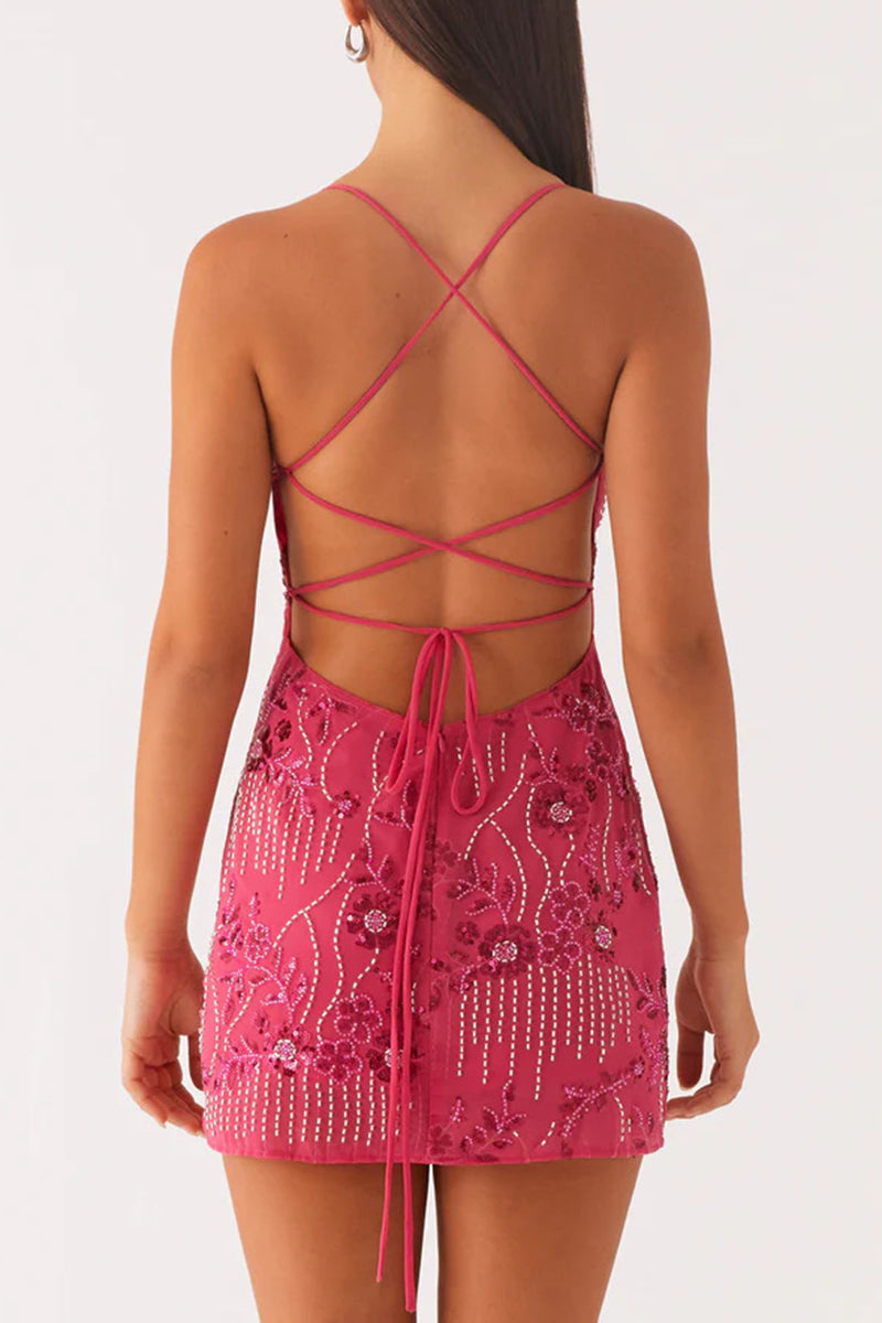 Embellished Spaghetti Strap Mini Dress