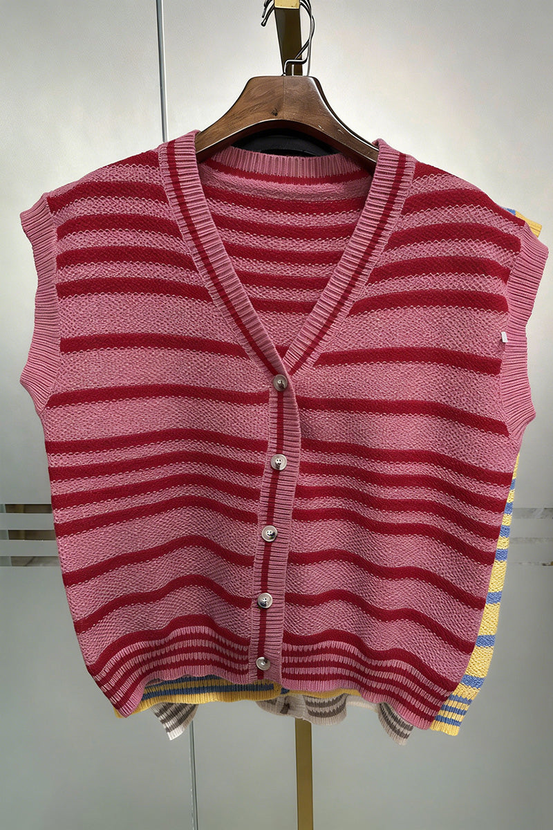 Striped Button-Up Sweater Vest