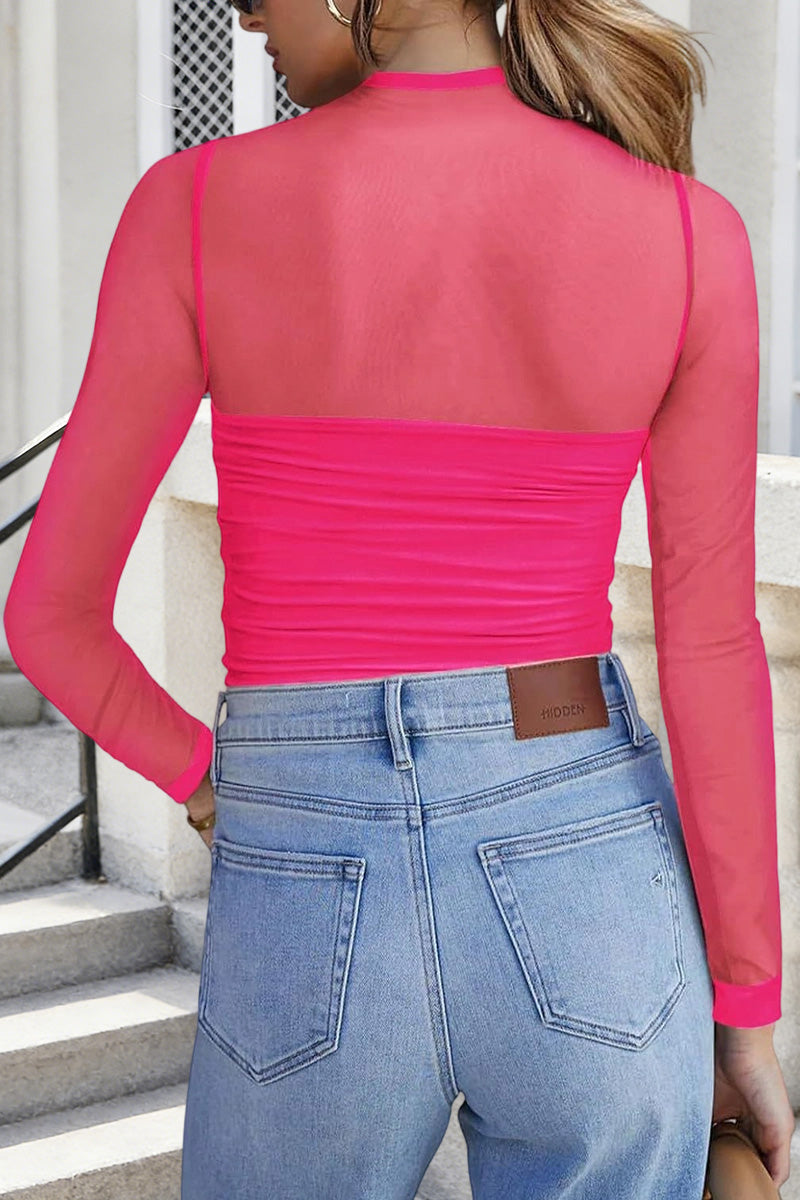 Elegant Mock Neck Mesh Top