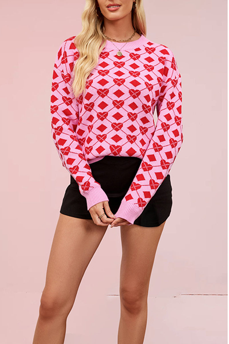 Heart Pattern Long Sleeve Sweater