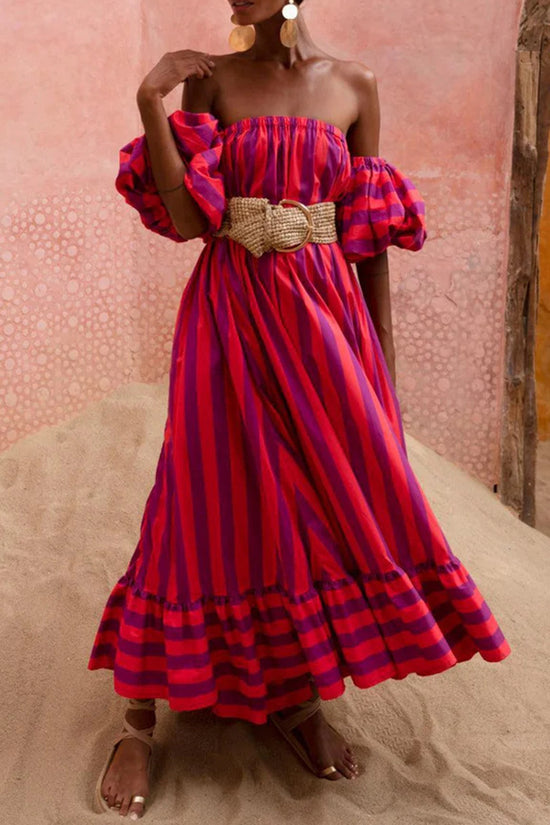 Striped Puff Sleeve Casual Dress
