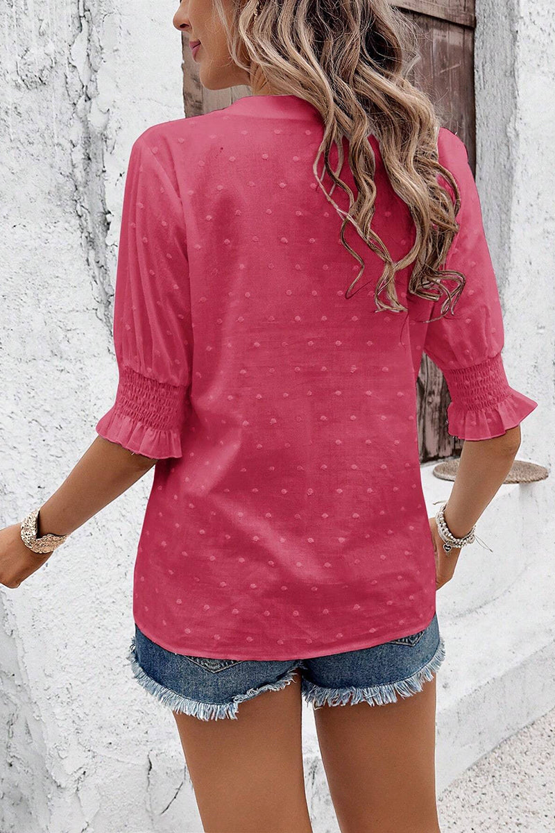 Elegant Eyelet V-Neck Blouse