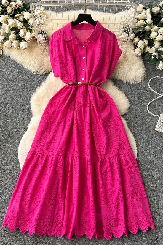 Eyelet Sleeveless Button-Down Dress