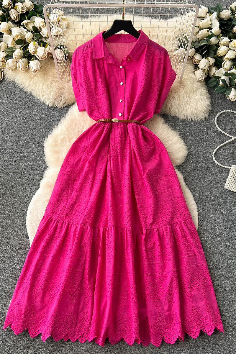 Eyelet Sleeveless Button-Down Dress