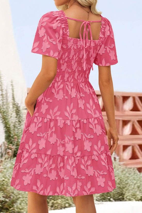 Floral Smocked Square Neck Casual Dress