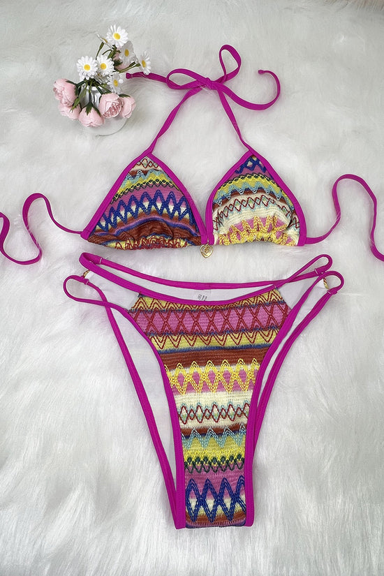 Geometric Print Strappy Bikini Set