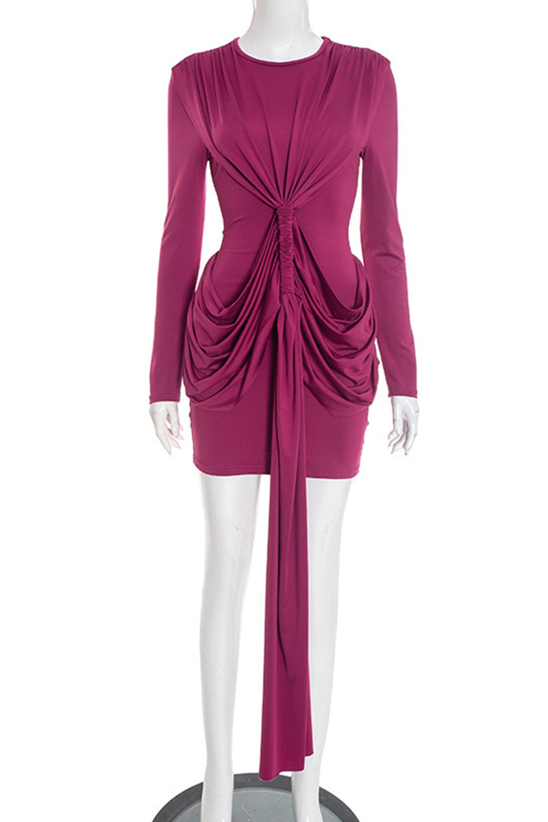 Long Sleeve Draped Bodycon Casual Dress
