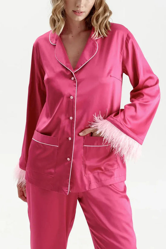 Feather Trim Loungewear Set