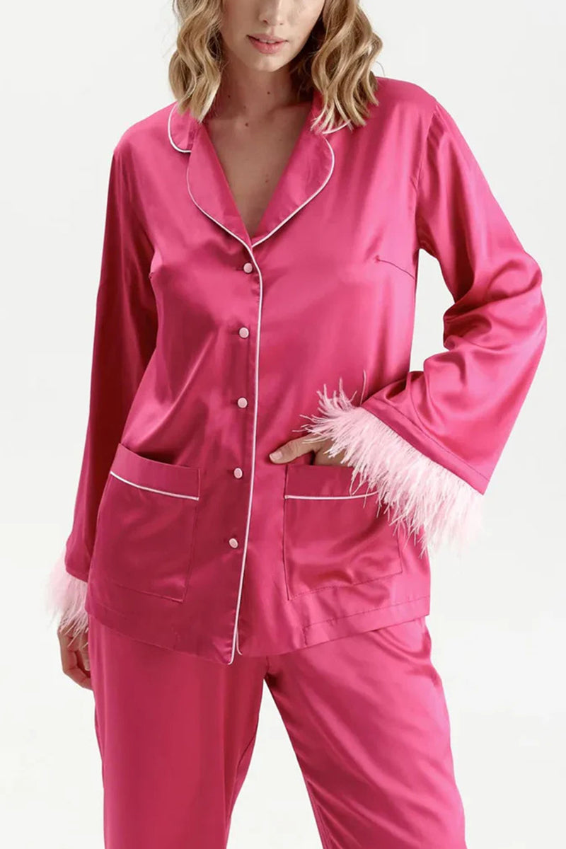 Feather Trim Loungewear Set