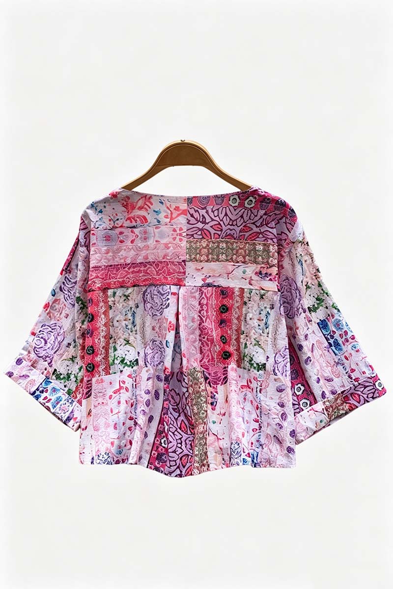 Printed Button-Up Crop Shirt