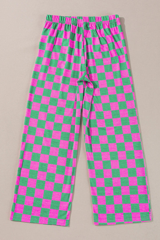 Checker Pattern Wide-Leg Casual Pants
