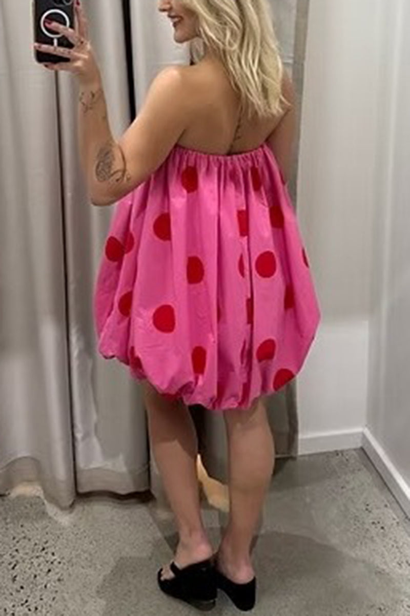Polka Dot Strapless Casual Dress