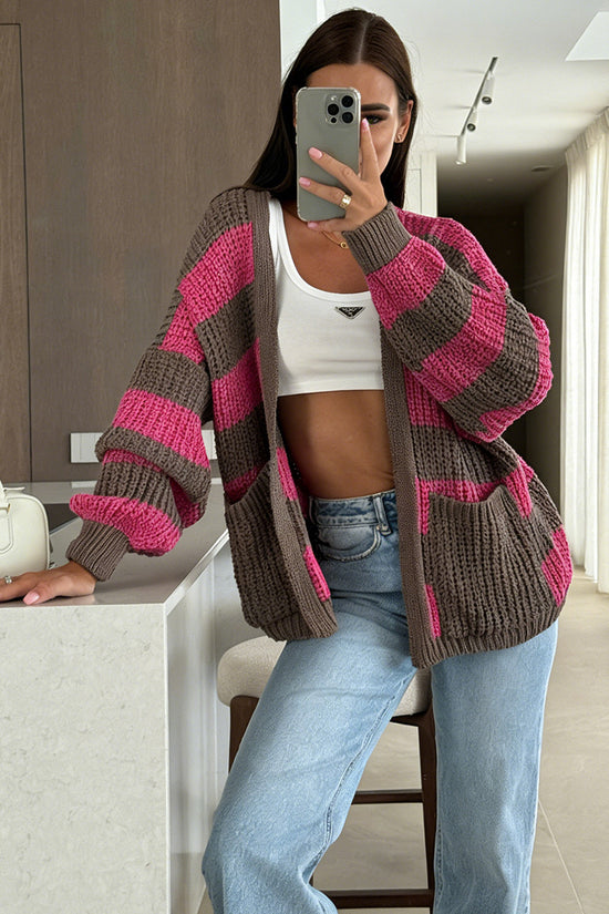 Striped Knit Open Cardigan