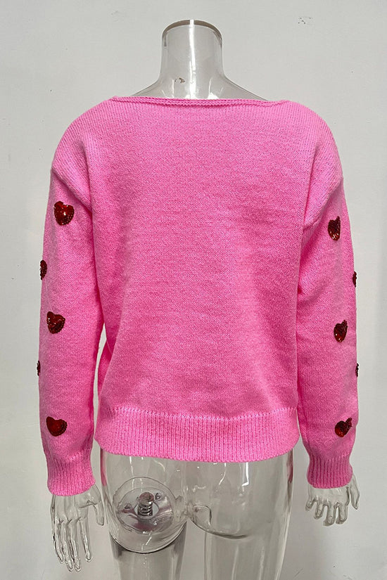 Heart Pattern V-Neck Sweater